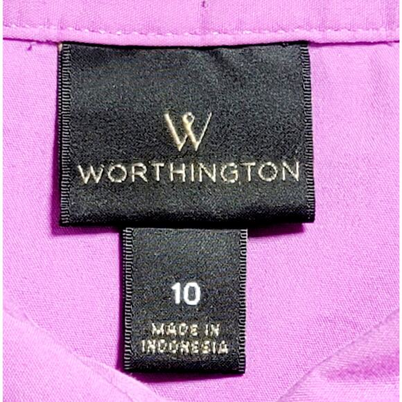 Worthington Purple Button Up Pointed Collar Top 10 Lightweight Long Sleeves Soft - Picture 4 of 7